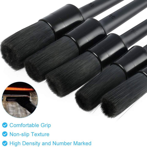 5-Piece Boar's Hair Auto Detailing Brush Set – For Vehicle Interior and Wheels