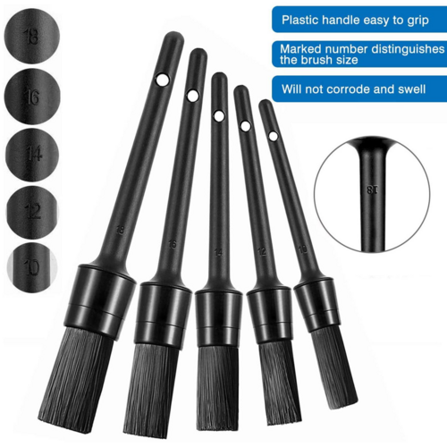 5-Piece Boar's Hair Auto Detailing Brush Set – For Vehicle Interior and Wheels