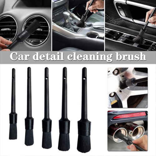 5-Piece Boar's Hair Auto Detailing Brush Set – For Vehicle Interior and Wheels